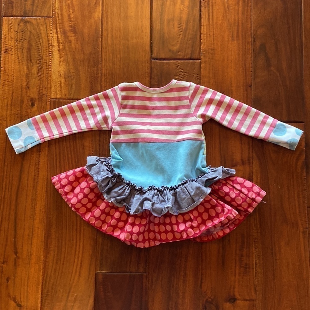 Girls Giggle Moon Ruffles Stripes Dots Pink and Blue Dress in Size 2T [GREAT] - Picture 4 of 7